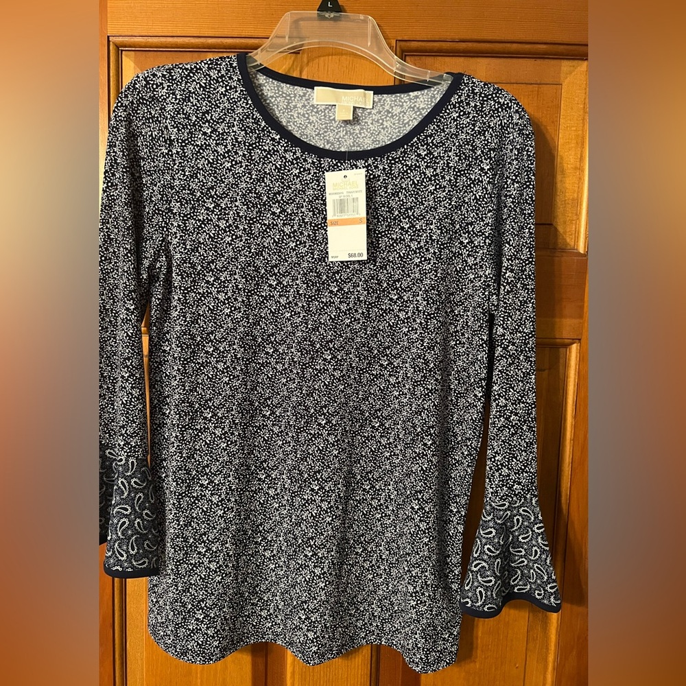 NWT  MICHAEL Michael Kors Navy and White Long Sleeve Top